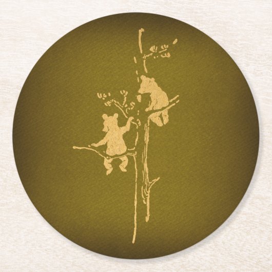 Zwei Bärenkuchen Niedliche Vintage Bärenkuppe Runder Pappuntersetzer (Vorderseite)