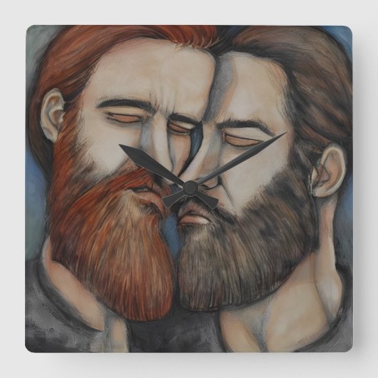 Zwei bärtige Männer Quadratische Wanduhr (Vorderseite)