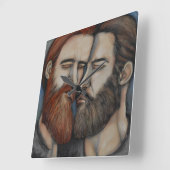 Zwei bärtige Männer Quadratische Wanduhr (Winkel)