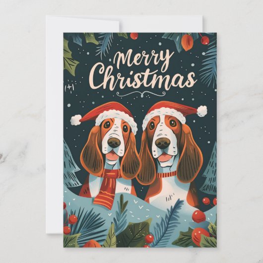 Zwei Basset Hound Frohe Weihnachten (Vorderseite)