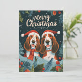 Zwei Basset Hound Frohe Weihnachten (Stehend Vorderseite)