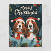 Zwei Basset Hound Frohe Weihnachten Postkarte (Vorderseite)
