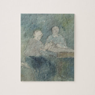 Zwei Bauern am Tisch, c.1874 (w/c auf Papier) Puzzle