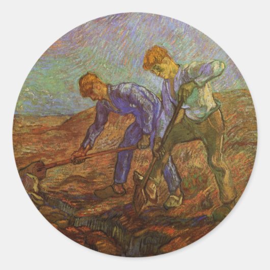 Zwei Bauern graben von Vincent van Gogh Runder Aufkleber (Vorderseite)