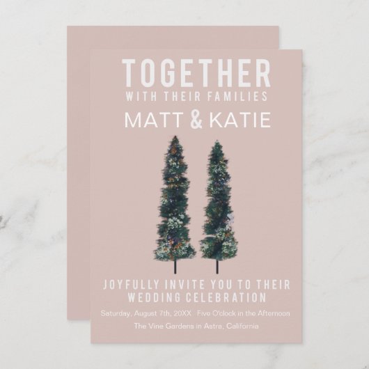 Zwei Bäume minimale Hochzeitseinladung Einladung (Vorne/Hinten)
