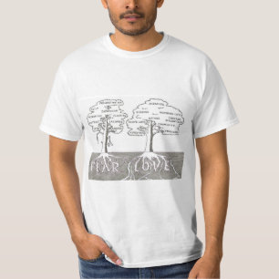 Zwei Bäume mit Angst- und Liebeswurzeln, die darst T-Shirt