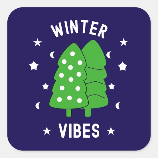Zwei Bäume Winter Vibes Quadratischer Aufkleber (Vorderseite)