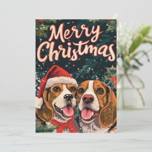Zwei Beagle Frohe Weihnachten (Stehend Vorderseite)