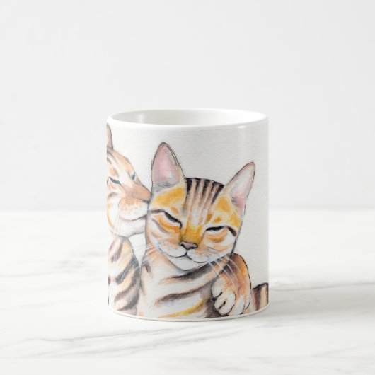 Zwei Bengalische Katzen Wasserfarben Kunst Kaffeetasse (Mittel)