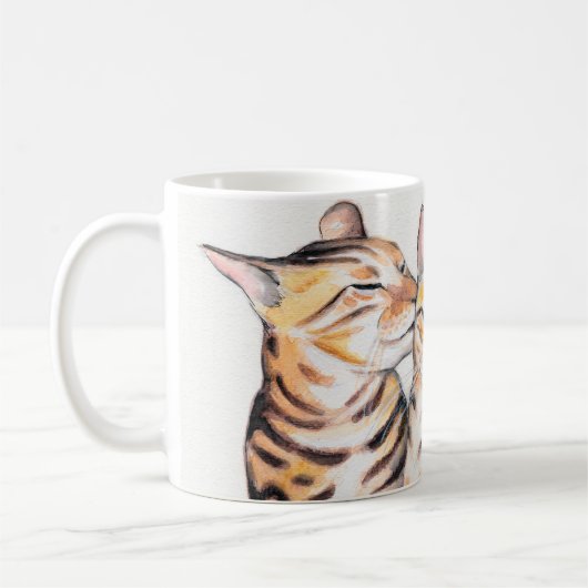 Zwei Bengalische Katzen Wasserfarben Kunst Kaffeetasse (Links)