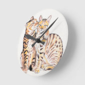 Zwei Bengalische Katzen Wasserfarben Kunst Runde Wanduhr (Winkel)
