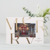 Zwei benutzerdefinierte Fotos Gold Merry Elegante Einladung (Stehend Vorderseite)