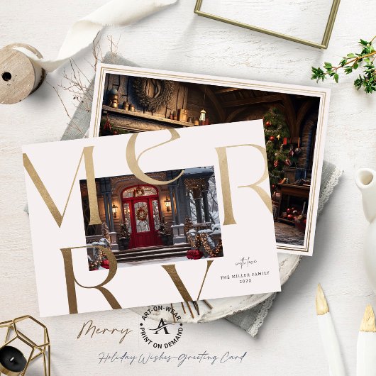 Zwei benutzerdefinierte Fotos Gold Merry Elegante Einladung