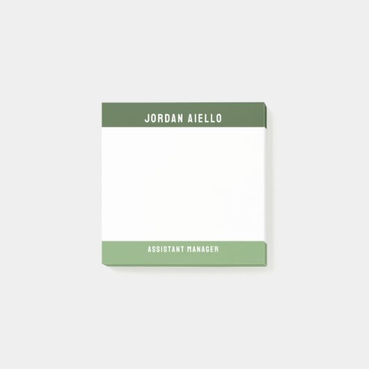 Zwei Bereiche mit grünem Namen und Titel Post-it Klebezettel (Vorderseite)