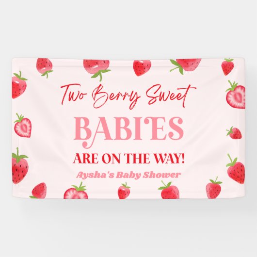Zwei Berry Sweet Babies Strawberry Twin Baby Dusch Banner (Horizontal)