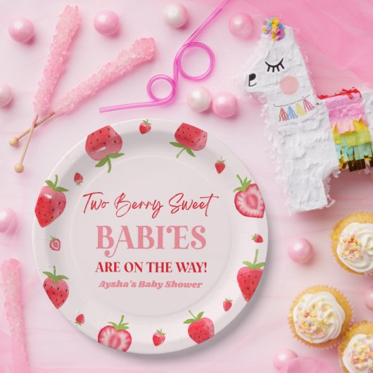 Zwei Berry Sweet Babies Strawberry Twin Baby Dusch Pappteller (Party)