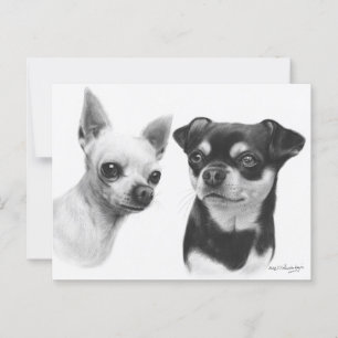 Zwei beste Freunde Chihuahua Handgemaltes Porträt Postkarte