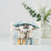 Zwei bezaubernde Babyziegen an einem Regentag Postkarte (Stehend Vorderseite)