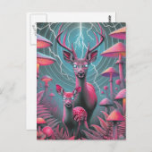 Zwei bezaubernde psychedelische Hirsche mit leucht Postkarte (Vorne/Hinten)