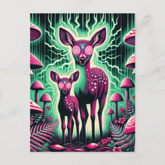 Zwei bezaubernde psychedelische Hirsche Postkarte (Vorderseite)