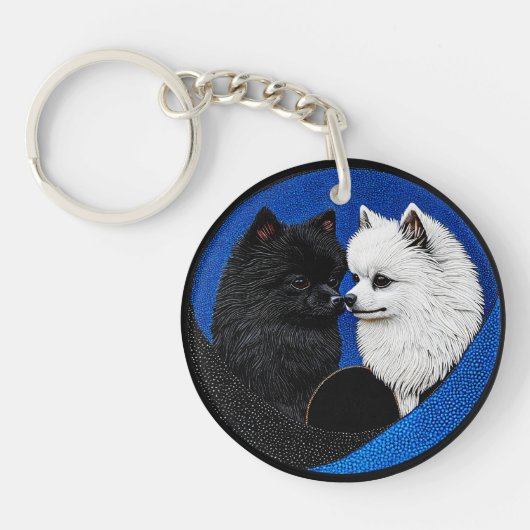 Zwei bezaubernde Spitzhunde Schlüsselanhänger (Vorderseite)