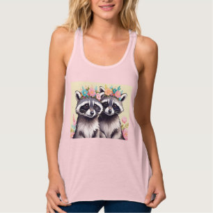 Zwei bezaubernde Waschbären mit Blumenkrone Tank Top