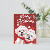 Zwei Bichon Frise frohe Weihnachten Postkarte (Stehend Vorderseite)