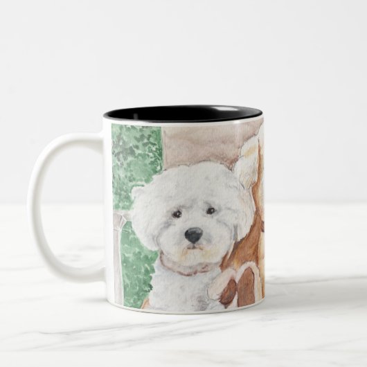 Zwei Bichons und ein Freund auf einer Tasse / Cup (Links)