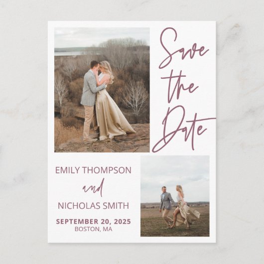 Zwei Bilder Save the Date Postkarte in dusty Rose (Vorderseite)