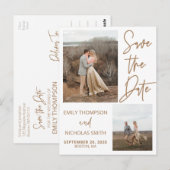 Zwei Bilder Save the Date Postkarte in Gold (Vorne/Hinten)