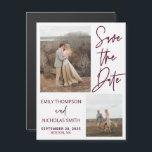 Zwei Bilder speichern die Datumsmagnete in Burgund Magneteinladung<br><div class="desc">Senden Sie unser modernes Foto speichern Sie die Dattelmagnete mit zwei Fotos, um Ihre Gäste wissen lassen, um Ihr Hochzeitstag zu blockieren. Sie können eines unserer vorgefertigten Farbschemas auswählen oder die Farbe des Textes und/oder Hintergrunds in eine benutzerdefinierte Farbe Ihrer Wahl ändern. Tipp: Wenn Sie die Formulierung im Skript-Schriftart ändern...</div>