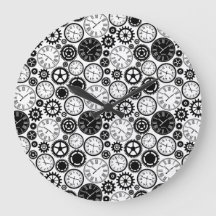 Zwei Bilder zeigen eine runde Wanduhr mit einem sc