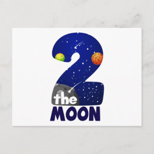 ZWEI BIS ZUM MOND 2. Geburtstag Kleinkind Weltraum Postkarte