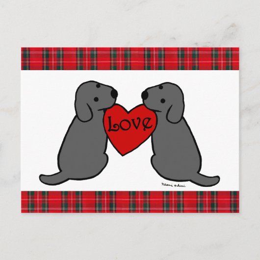 Zwei Black Labradors Cartoon Tartan Postkarte (Vorderseite)