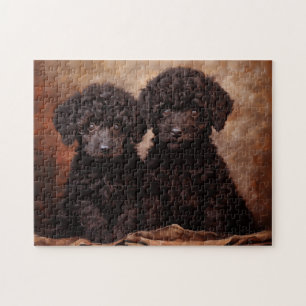 Zwei Black Poodle Welpen-Portrait Puzzle