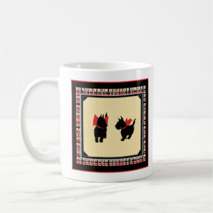 Zwei Black Scottish Terriers Red Bows Tasse