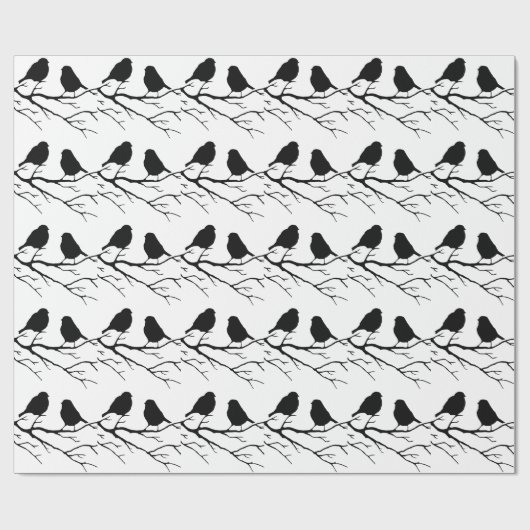 Zwei Black & White Bird Lovebird Couple Silhouette Geschenkpapier (Flach)