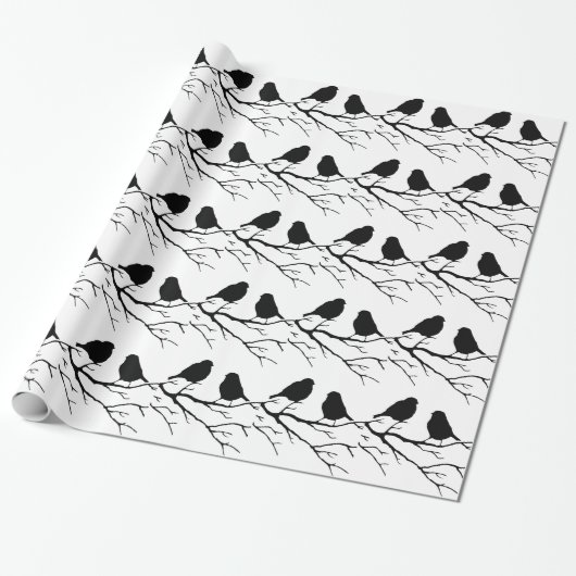 Zwei Black & White Bird Lovebird Couple Silhouette Geschenkpapier (Ungerollt)