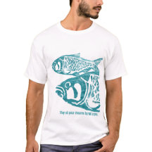 Zwei blaue Fische Lino Block-Druck-T-Shirts