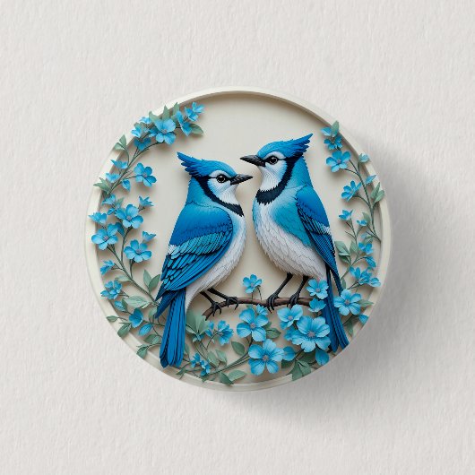 Zwei blaue Jay, die auf einer Zweigstelle stehen Button (Vorderseite)