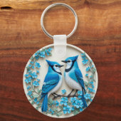 Zwei blaue Jay, die auf einer Zweigstelle stehen Schlüsselanhänger (Vorderseite)