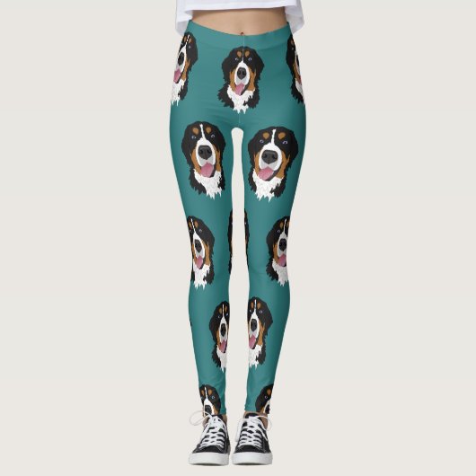 Zwei blaue Mit Augen Berner Hund Leggings (Vorderseite)