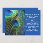 Zwei blaue Pfau-Federn, die Einladung Wedding sind (Vorne/Hinten)