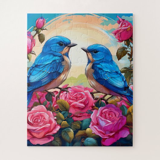 Zwei blaue Vögel Puzzle (Vertikal)