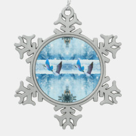 Zwei blaue Weihnachtsgans-Ornamente Schneeflocken Zinn-Ornament