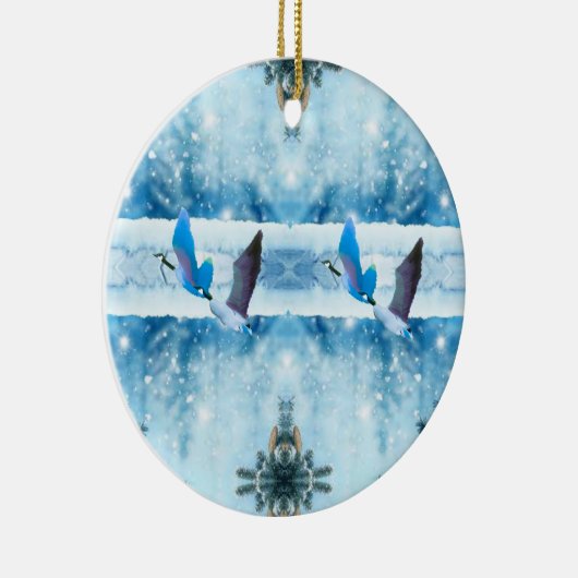 Zwei blaue Weihnachtsgänse Keramik Ornament (Rechts)