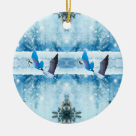 Zwei blaue Weihnachtsgänse Keramik Ornament