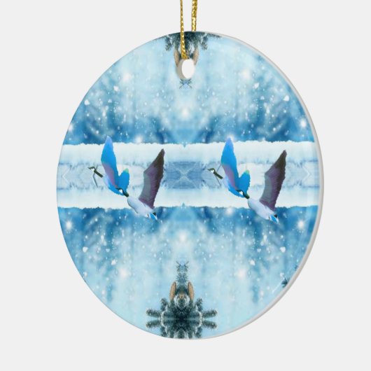 Zwei blaue Weihnachtsgänse Keramik Ornament (Links)