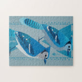Zwei Blauraben mit geometrischem Hintergrund Puzzle (Horizontal)