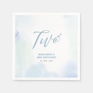 Zwei Blue Hearts & Watercolor Boy 2. Geburtstag Serviette